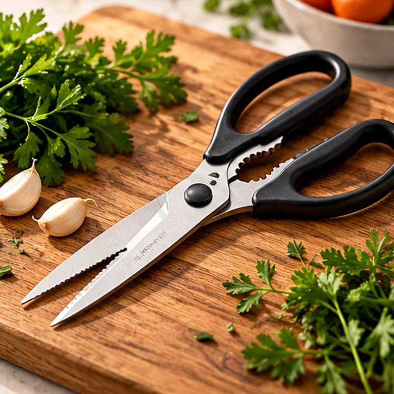 Illustrative AI-generated scene showing the general type of KitchenAid All Purpose Kitchen Shears; not the exact manufacturer product.