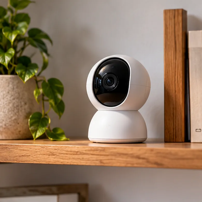 Illustrative AI-generated scene showing the general type of Blink Mini Indoor Smart Camera; not the exact manufacturer product.