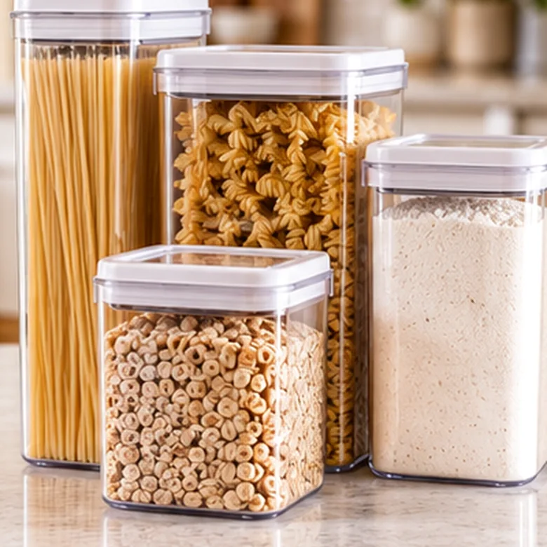 Illustrative AI-generated scene showing the general type of OXO Good Grips POP Containers; not the exact manufacturer product.