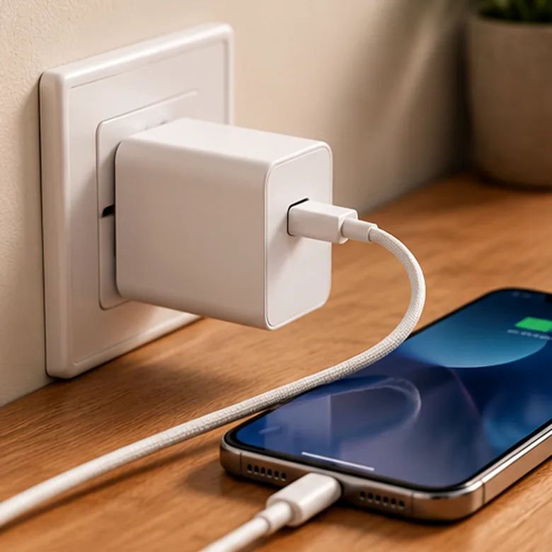 Illustrative AI-generated scene showing the general type of Anker Nano II 65W USB-C Charger; not the exact manufacturer product.