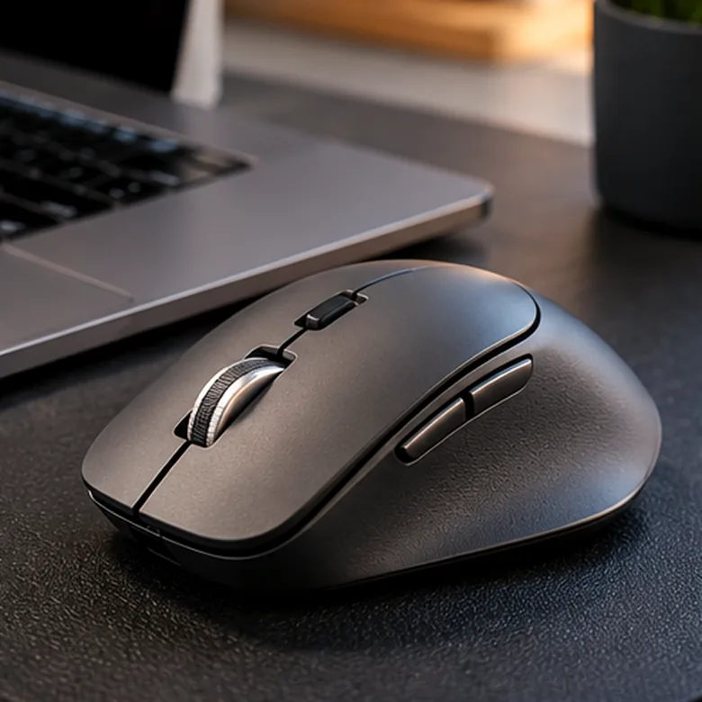 Illustrative AI-generated scene showing the general type of Logitech MX Anywhere 3S Mouse; not the exact manufacturer product.