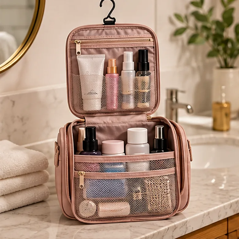 Illustrative AI-generated scene showing the general type of BAGSMART Toiletry Bag; not the exact manufacturer product.